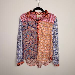 Maeve by Anthropologie Patchwork Button Front Blouse Long Sleeve Women’s M